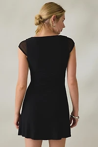 UO About Time Plunging V-Neck Cap Sleeve Mini Dress