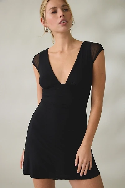 UO About Time Plunging V-Neck Cap Sleeve Mini Dress