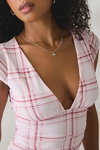 UO About Time Plunging V-Neck Cap Sleeve Mini Dress
