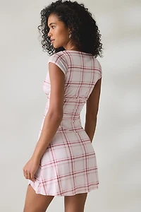 UO About Time Plunging V-Neck Cap Sleeve Mini Dress