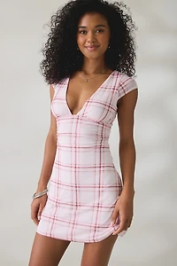 UO About Time Plunging V-Neck Cap Sleeve Mini Dress