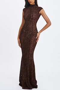 Miss Circle Tyanna Burnout Velvet Mesh Maxi Dress