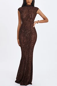 Miss Circle Tyanna Burnout Velvet Mesh Maxi Dress