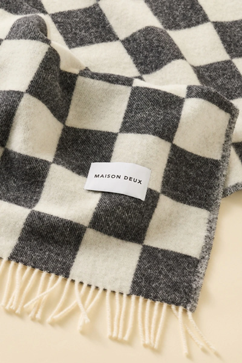 Maison Deux Checkerboard Wool Throw Blanket