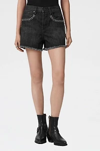 AllSaints Heidi Studded High-Rise Denim Shorts