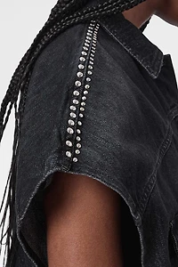 AllSaints Alba Studded Short Sleeve Denim Jacket