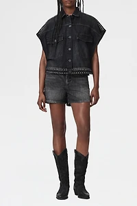 AllSaints Alba Studded Short Sleeve Denim Jacket