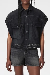 AllSaints Alba Studded Short Sleeve Denim Jacket