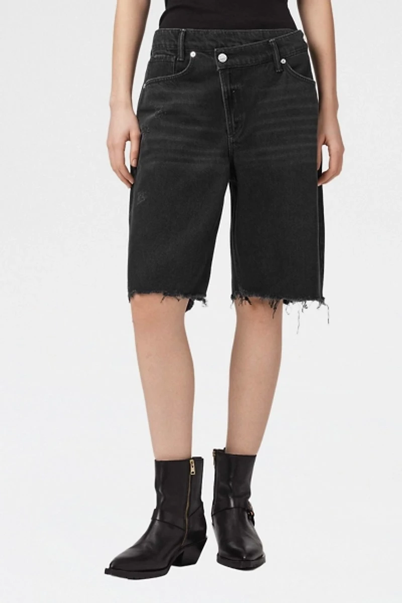 AllSaints Aki Crossover Wide Leg Denim Shorts