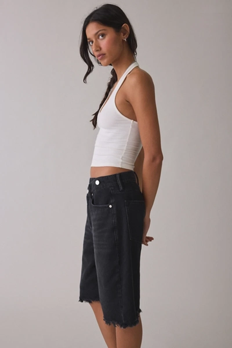 AllSaints Aki Crossover Wide Leg Denim Shorts