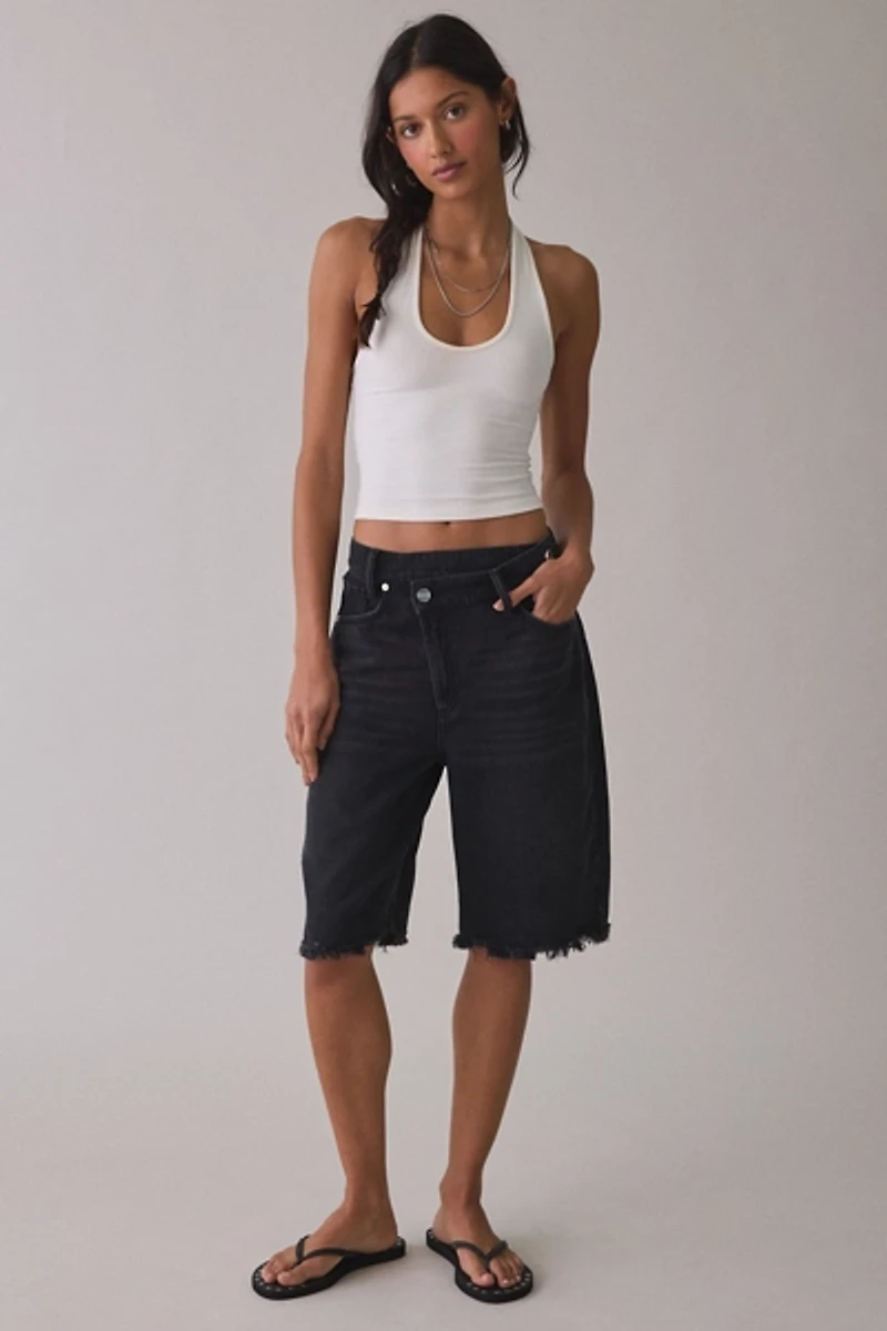 AllSaints Aki Crossover Wide Leg Denim Shorts