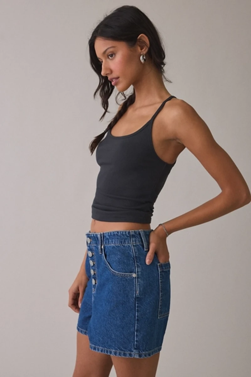 AllSaints Tay Button Fly Mid-Rise Denim Shorts