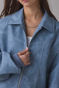 Lioness Vista Slate Faux Suede Oversized Bomber Jacket