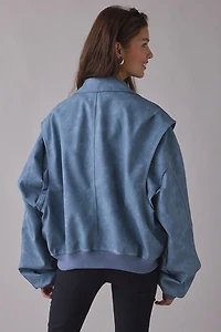 Lioness Vista Slate Faux Suede Oversized Bomber Jacket