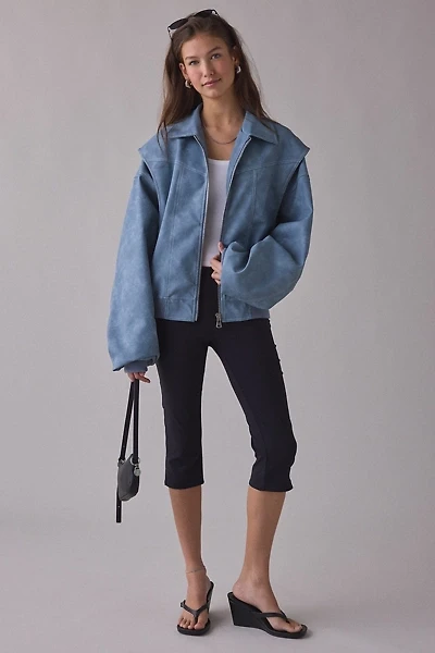 Lioness Vista Slate Faux Suede Oversized Bomber Jacket