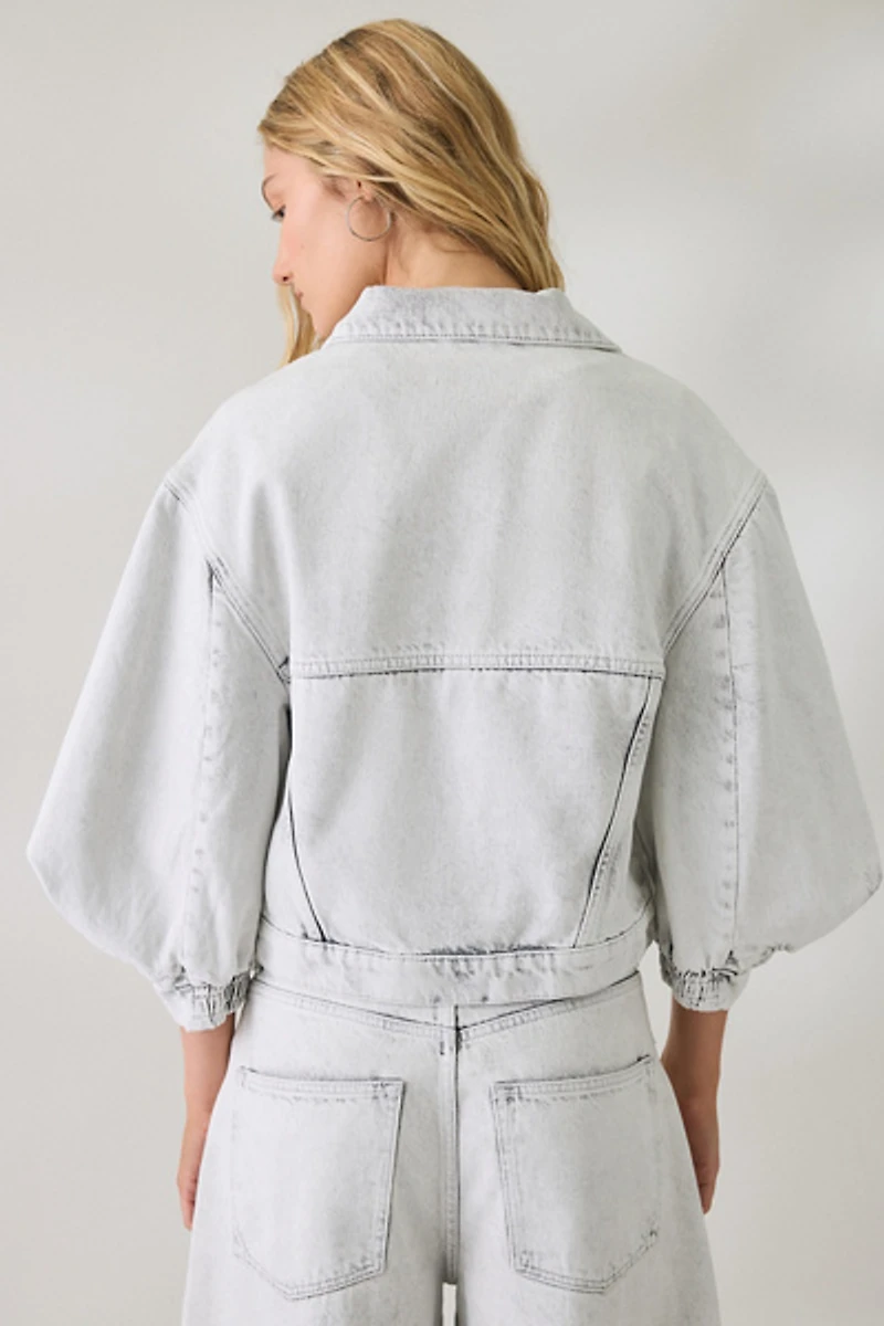 AllSaints Luca Short Sleeve Cropped Denim Jacket