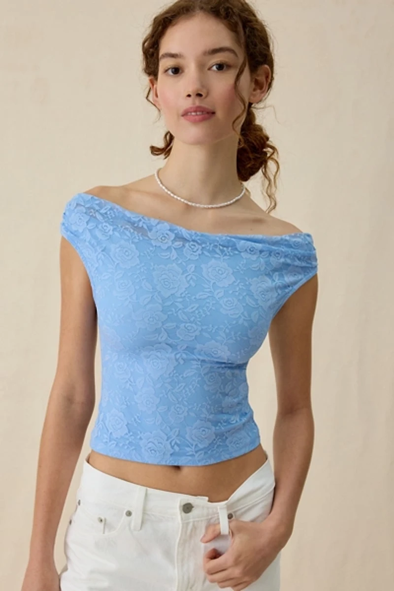 UO Fia Lace Off-The-Shoulder Crop Top