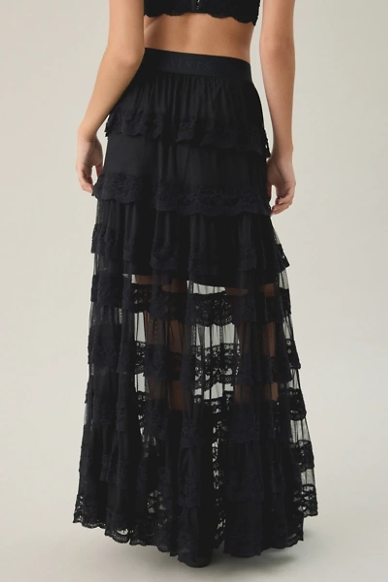 AllSaints Maggie Semi-Sheer Tiered Lace Maxi Skirt