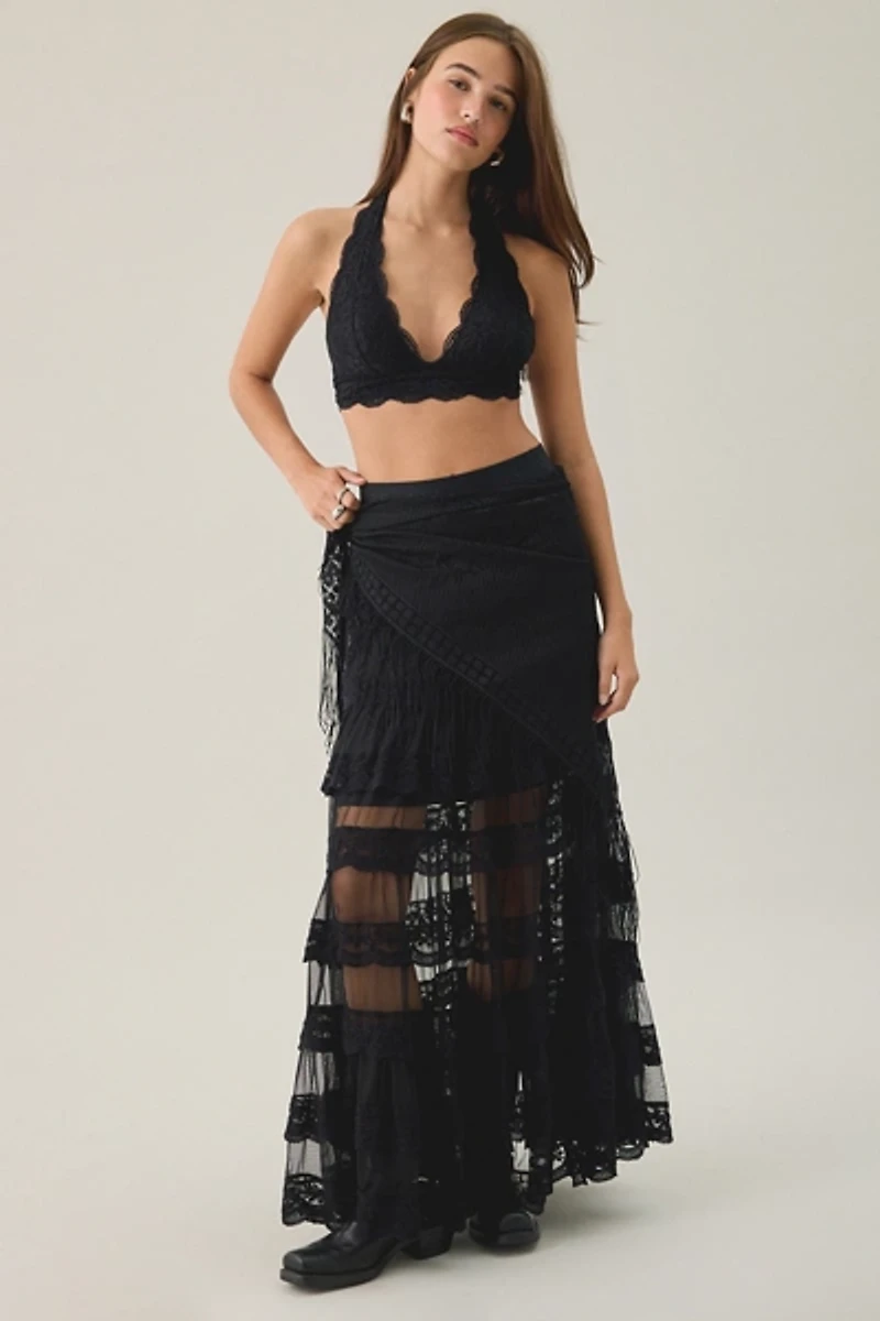 AllSaints Maggie Semi-Sheer Tiered Lace Maxi Skirt