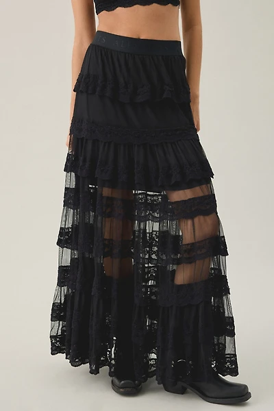 AllSaints Maggie Semi-Sheer Tiered Lace Maxi Skirt