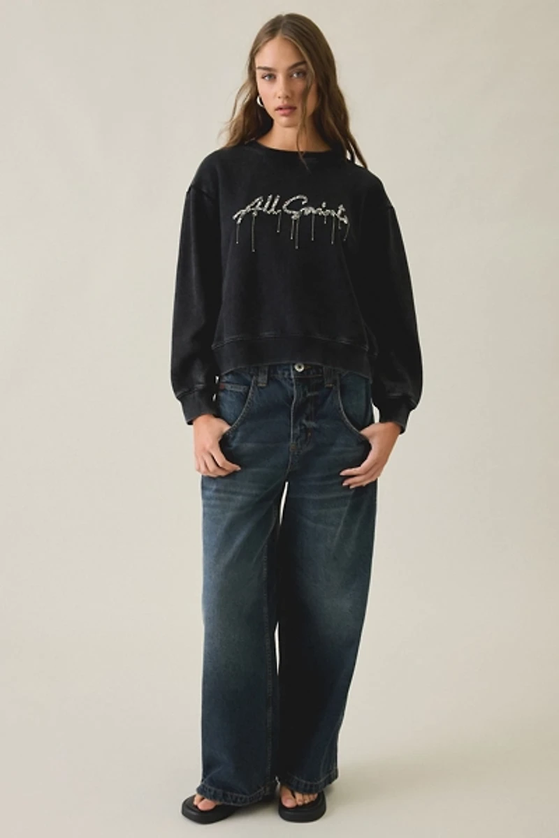 AllSaints Pippa Chains Embellished Graphic Crew Neck Pullover
