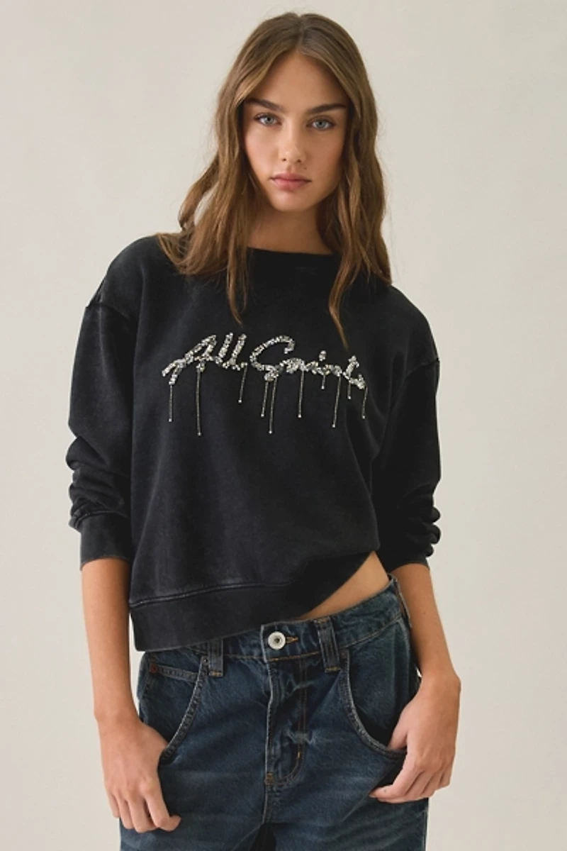 AllSaints Pippa Chains Embellished Graphic Crew Neck Pullover