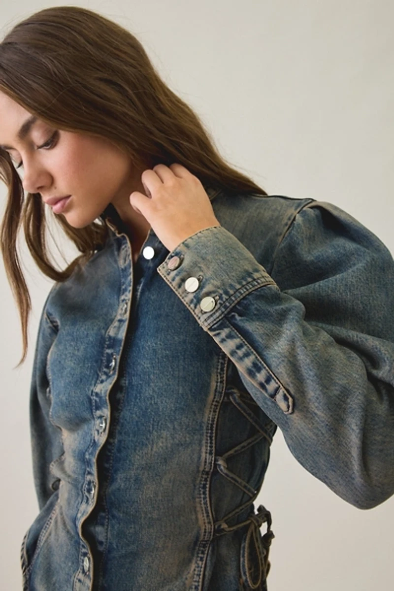 AllSaints Evanna Lace-Up Fitted Denim Shirt