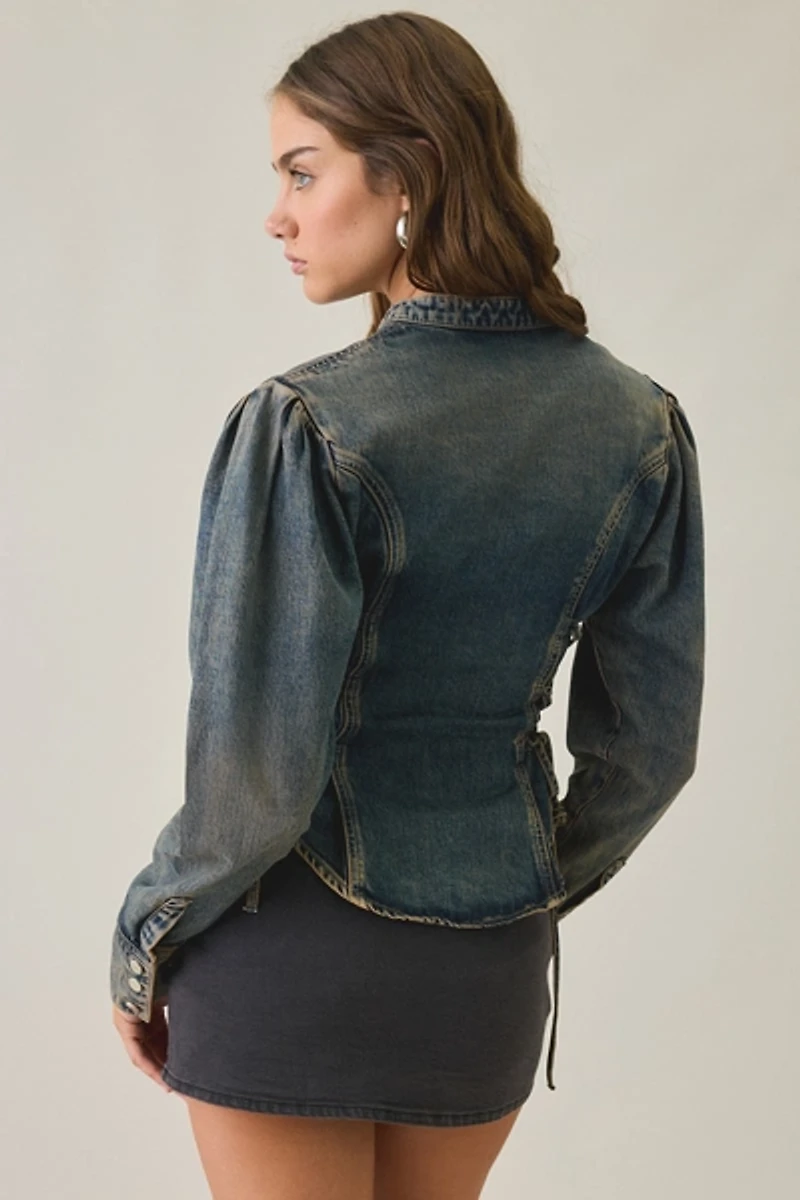 AllSaints Evanna Lace-Up Fitted Denim Shirt