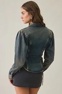 AllSaints Evanna Lace-Up Fitted Denim Shirt