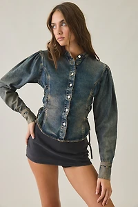 AllSaints Evanna Lace-Up Fitted Denim Shirt