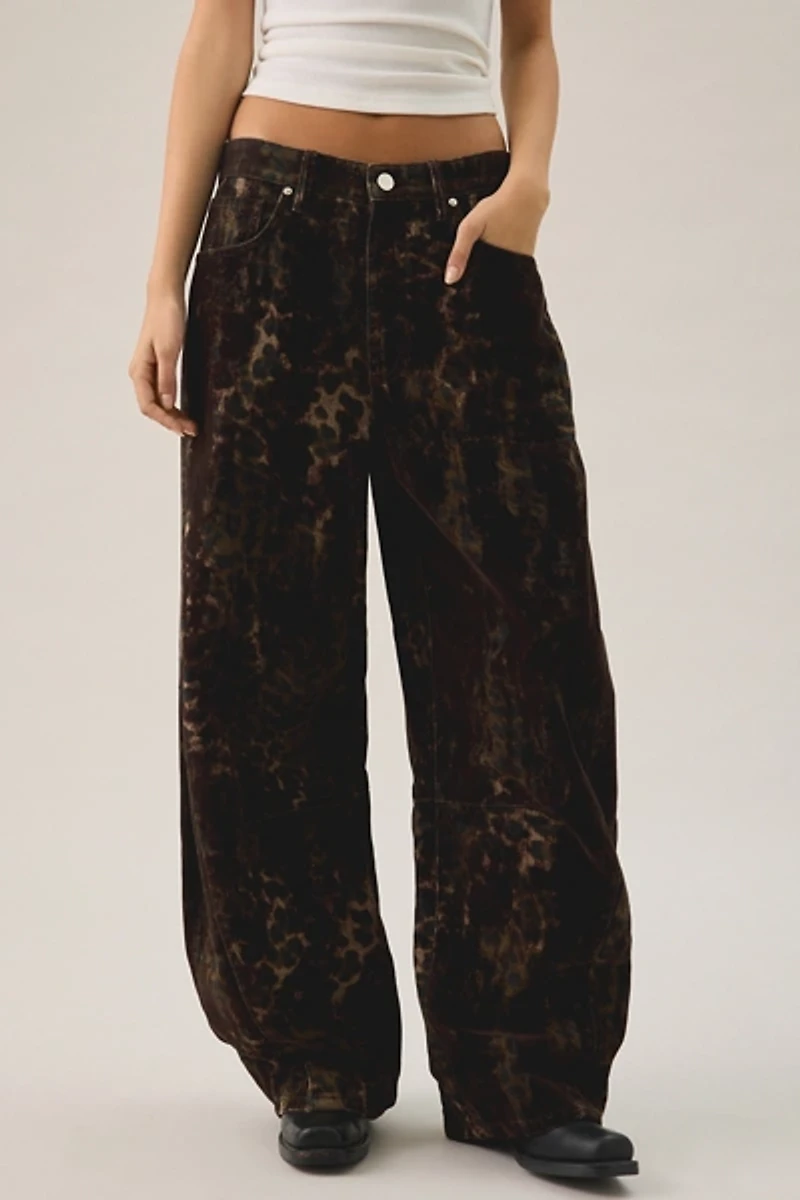 AllSaints Jett Flocked Leopard Print Barrel Leg Jeans