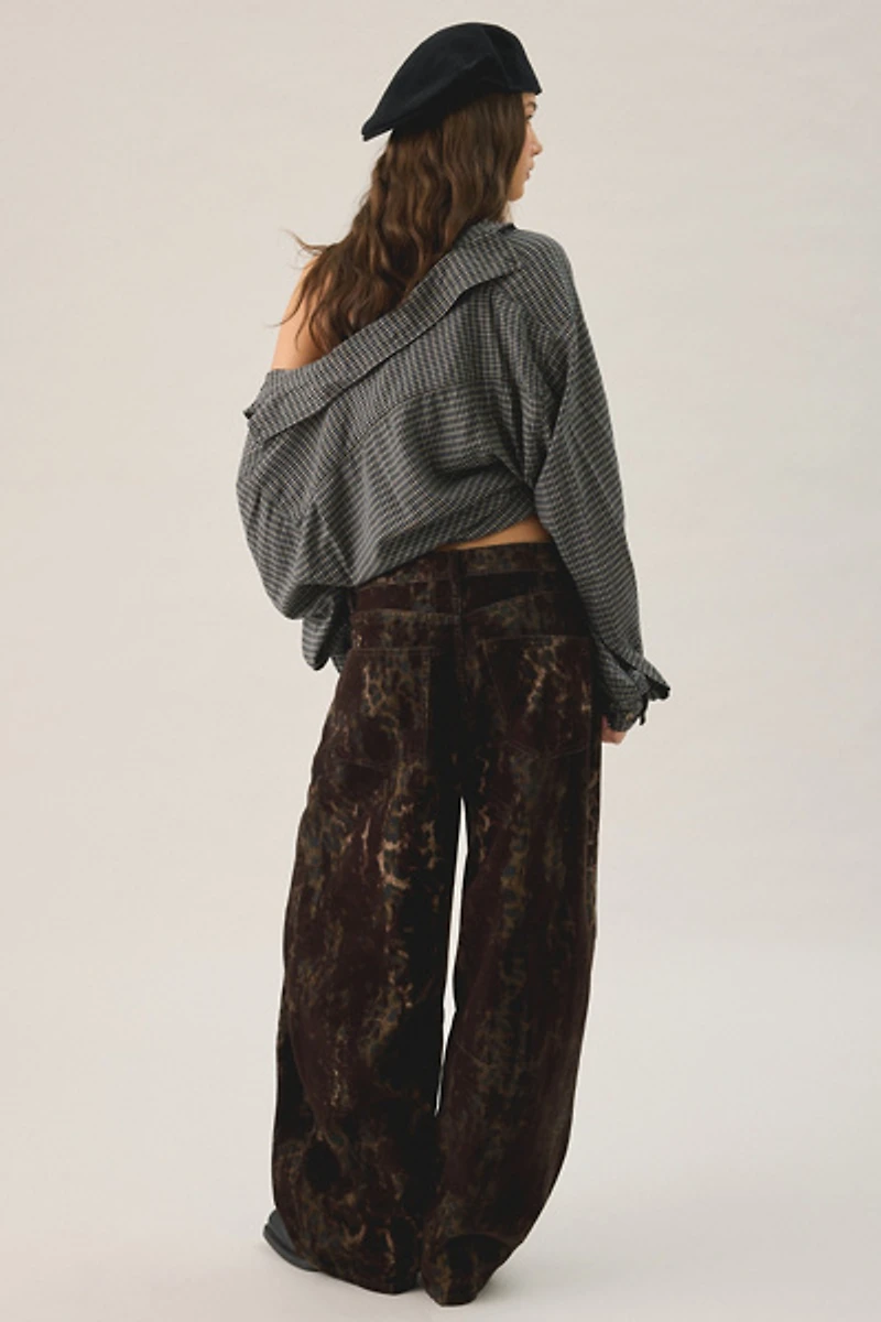 AllSaints Jett Flocked Leopard Print Barrel Leg Jeans