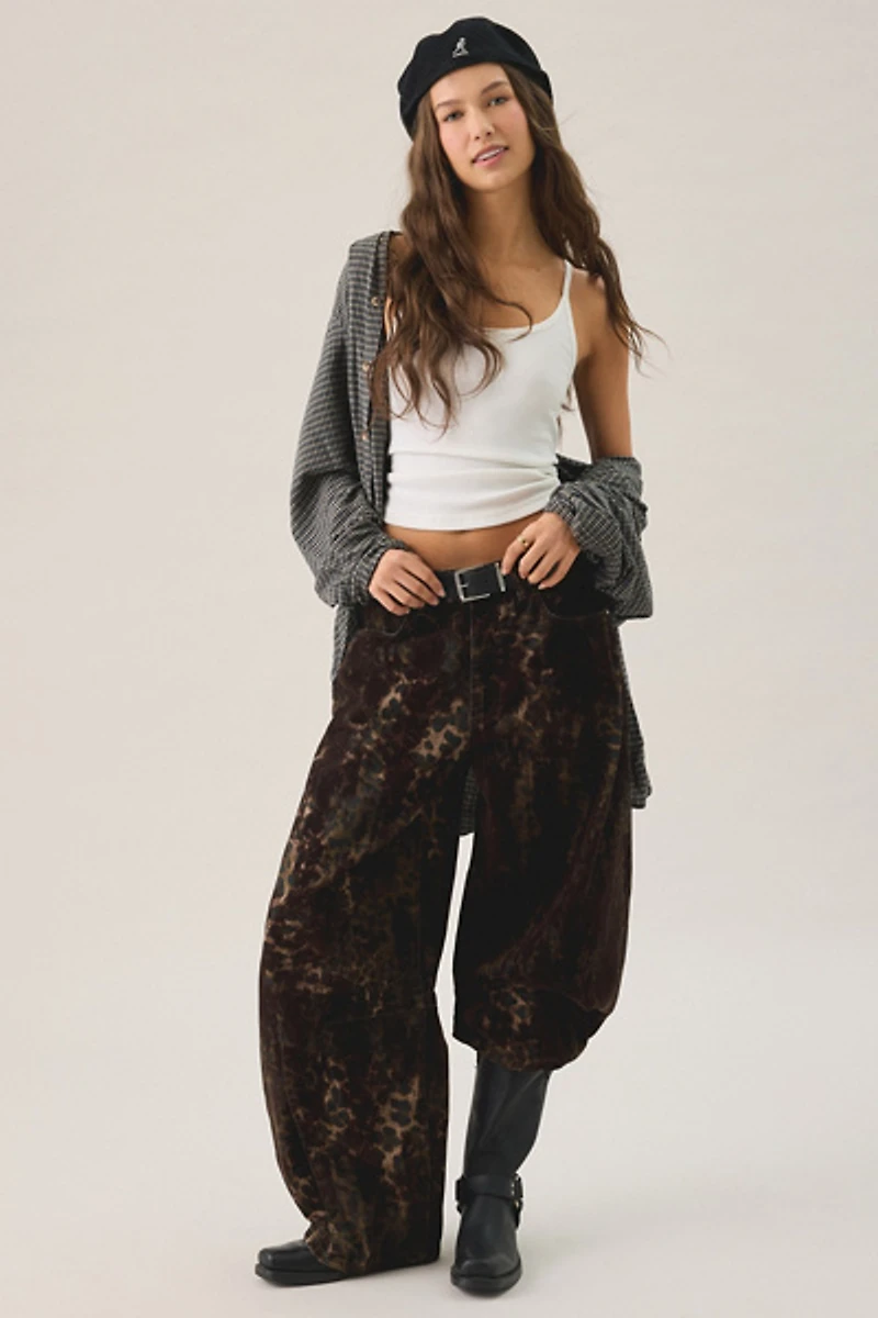 AllSaints Jett Flocked Leopard Print Barrel Leg Jeans