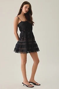 LoveShackFancy Saphirae Lace Trim Silk Mini Dress