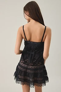 LoveShackFancy Saphirae Lace Trim Silk Mini Dress