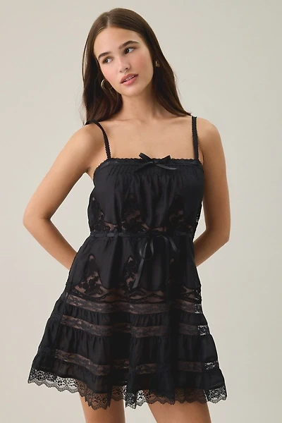 LoveShackFancy Saphirae Lace Trim Silk Mini Dress