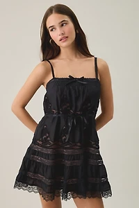 LoveShackFancy Saphirae Lace Trim Silk Mini Dress