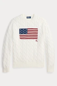 Polo Ralph Lauren USA Flag Cable Knit Crew Neck Sweater