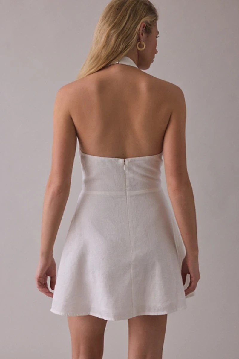 UO Salt Air High Neck Halter Linen Mini Dress