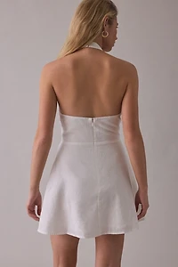 UO Salt Air High Neck Halter Linen Mini Dress