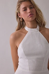 UO Salt Air High Neck Halter Linen Mini Dress