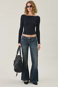 BDG Tara Tight Ribbed Low-Back Boatneck Long Sleeve Tee