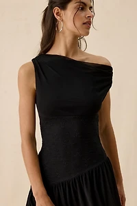 Kimchi Blue My Type Mixed Media Asymmetric Off-The-Shoulder Mini Dress