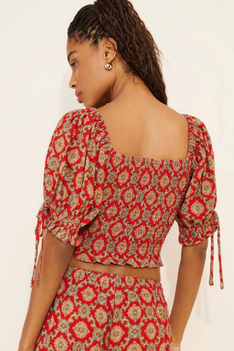 Fashion Brand Company Crop Smocked Puff Sleeve Blouse