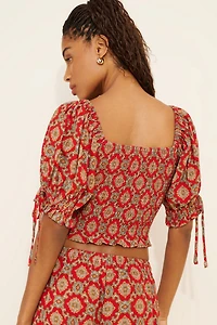 Fashion Brand Company Crop Smocked Puff Sleeve Blouse