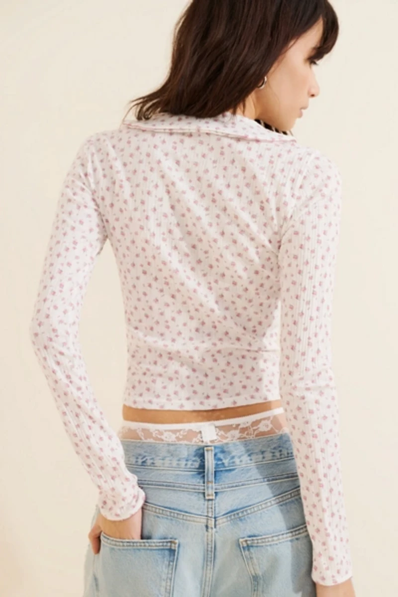 Daisy Street Long-Sleeve Pointelle Top
