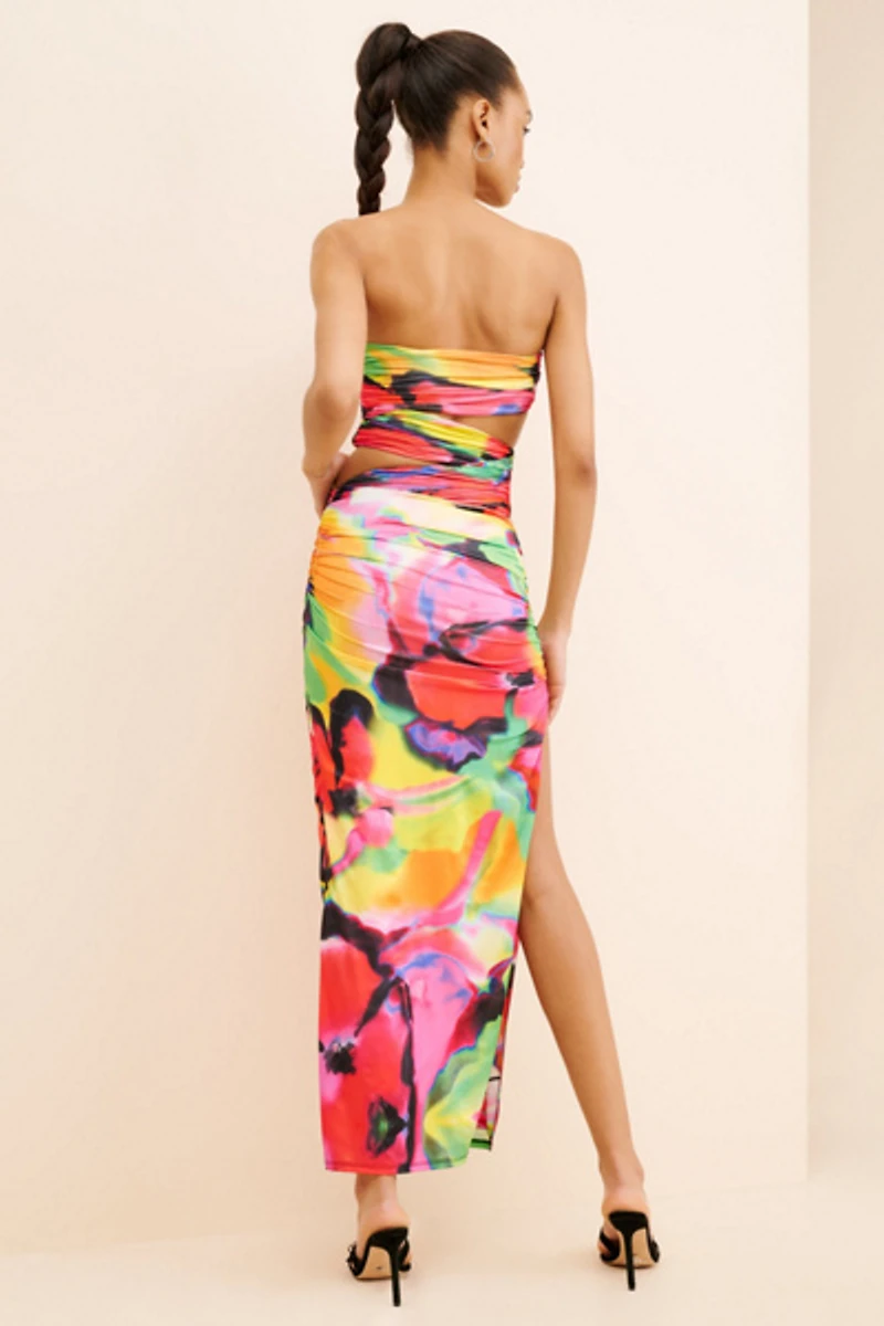 AFRM Strapless Floral Cutout Maxi Dress