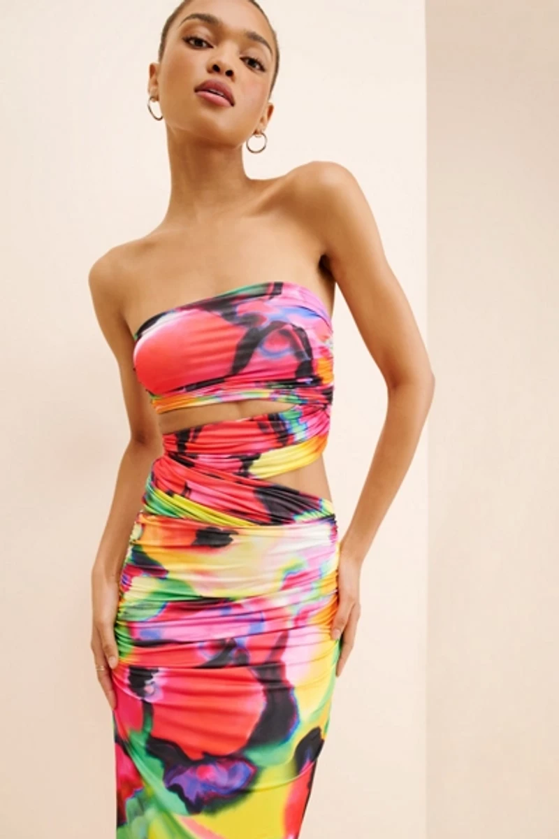 AFRM Strapless Floral Cutout Maxi Dress