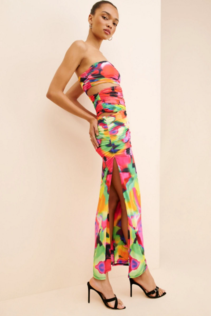 AFRM Strapless Floral Cutout Maxi Dress
