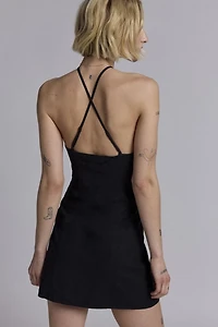 Riley Y-Neck Linen-Blend Mini Dress